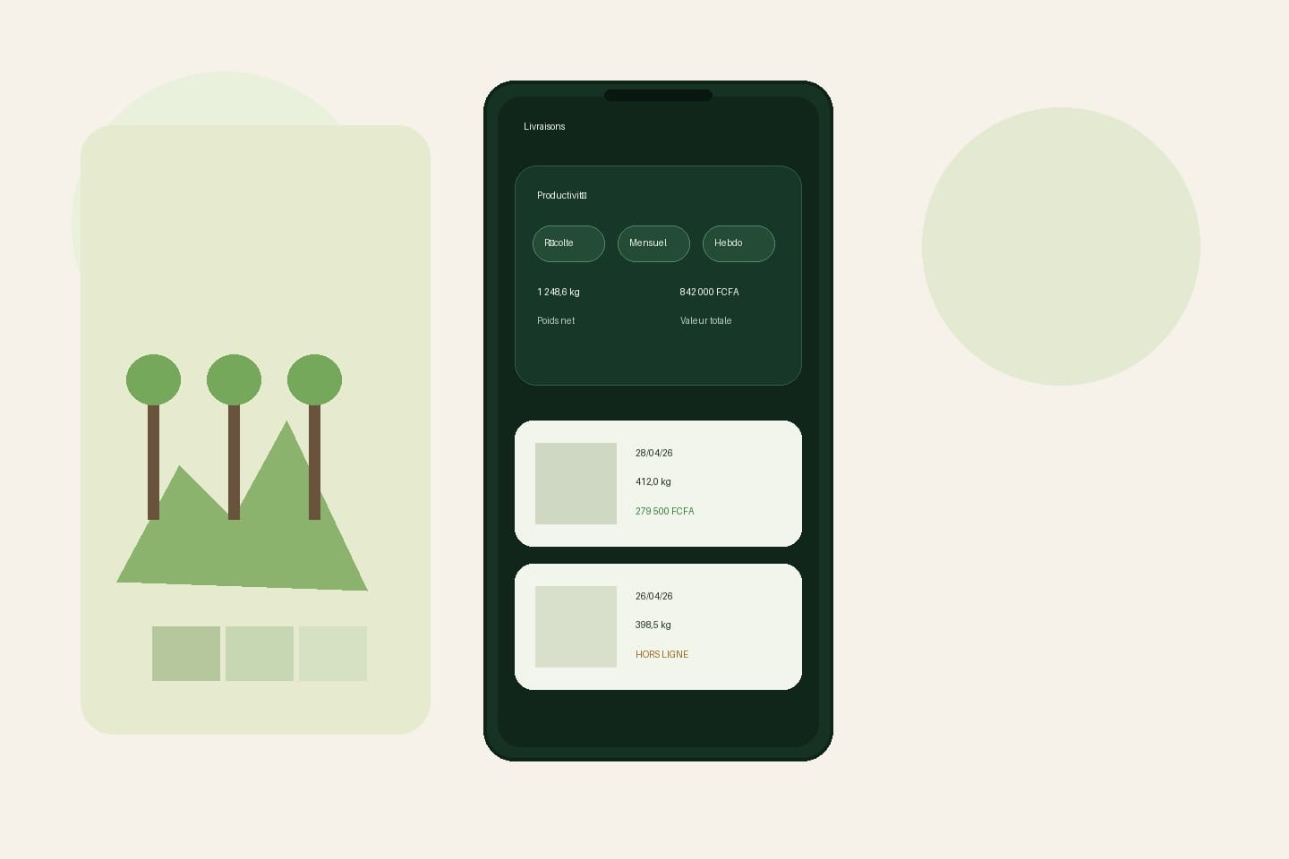 Réplica éditoriale de l’écran Livraisons dans Seringueiro avec bloc de productivité et liste d’enregistrements