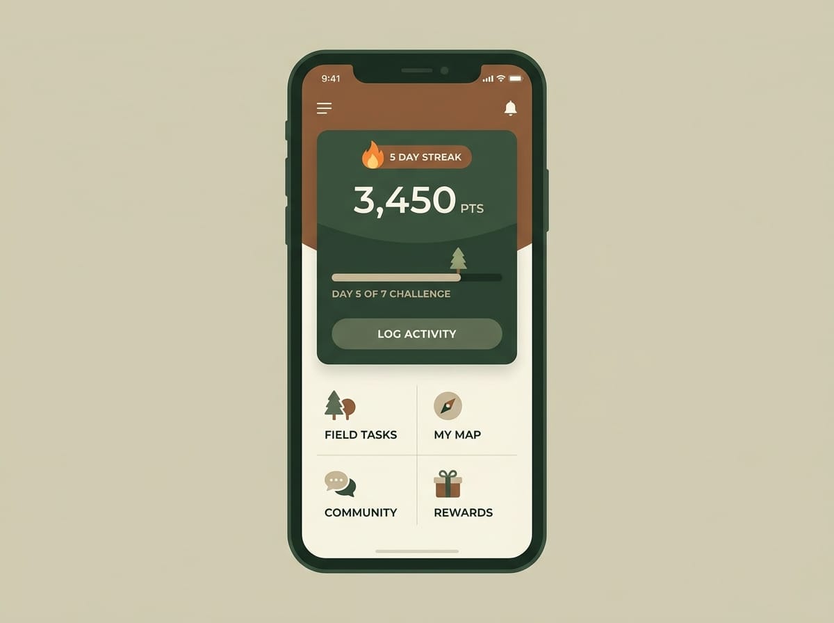 Réplica éditoriale de l’accueil gamifié de Seringueiro avec score, série et défi