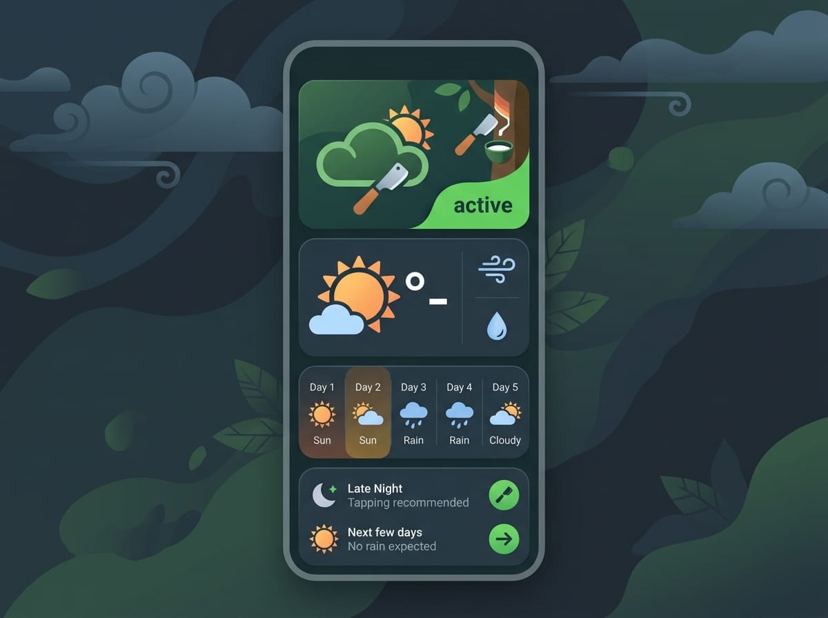 Réplica éditoriale de la carte de statut opérationnel météo dans l’app Seringueiro