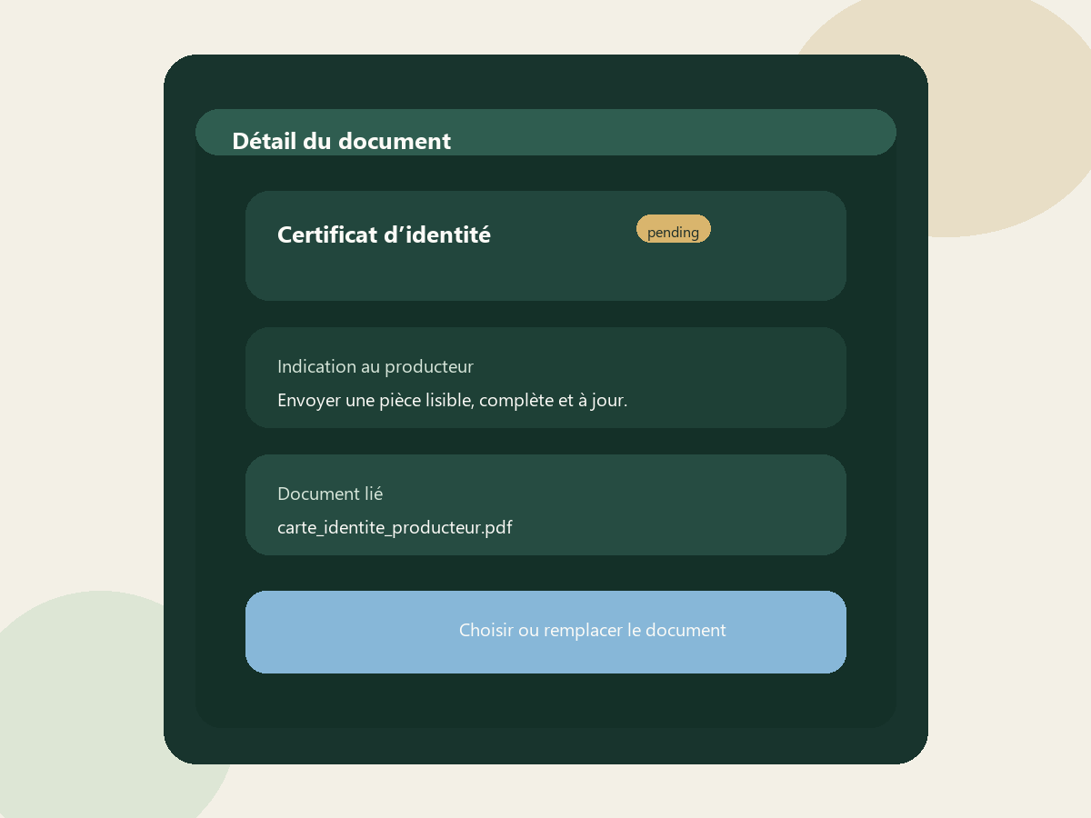 Fiche de détail d’un document demandé par une entreprise dans Seringueiro