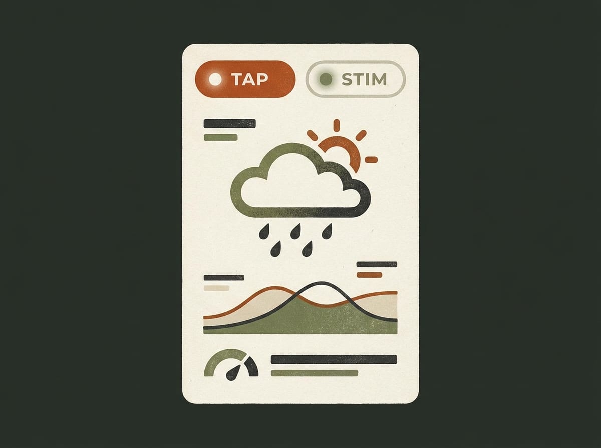 Réplica éditoriale du sélecteur de modes saignée et stimulation dans l’écran météo de Seringueiro