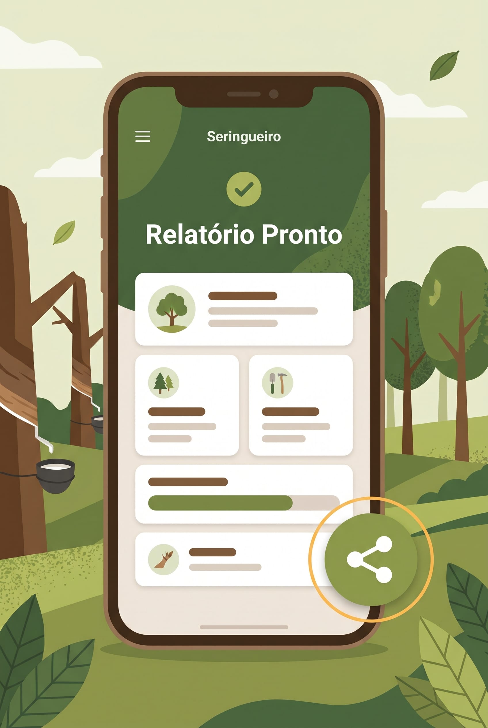 Réplica éditoriale du bouton de partage sur une évaluation finalisée dans Seringueiro