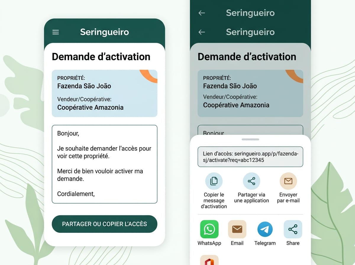Réplica éditoriale du partage de message de demande d’activation dans Seringueiro