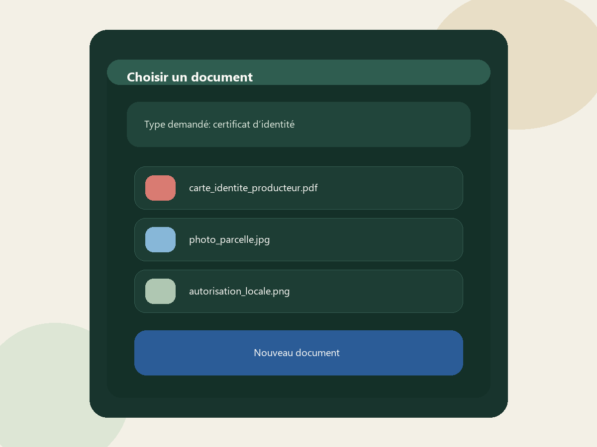Sélecteur de document avec documents existants et nouvel upload dans Seringueiro