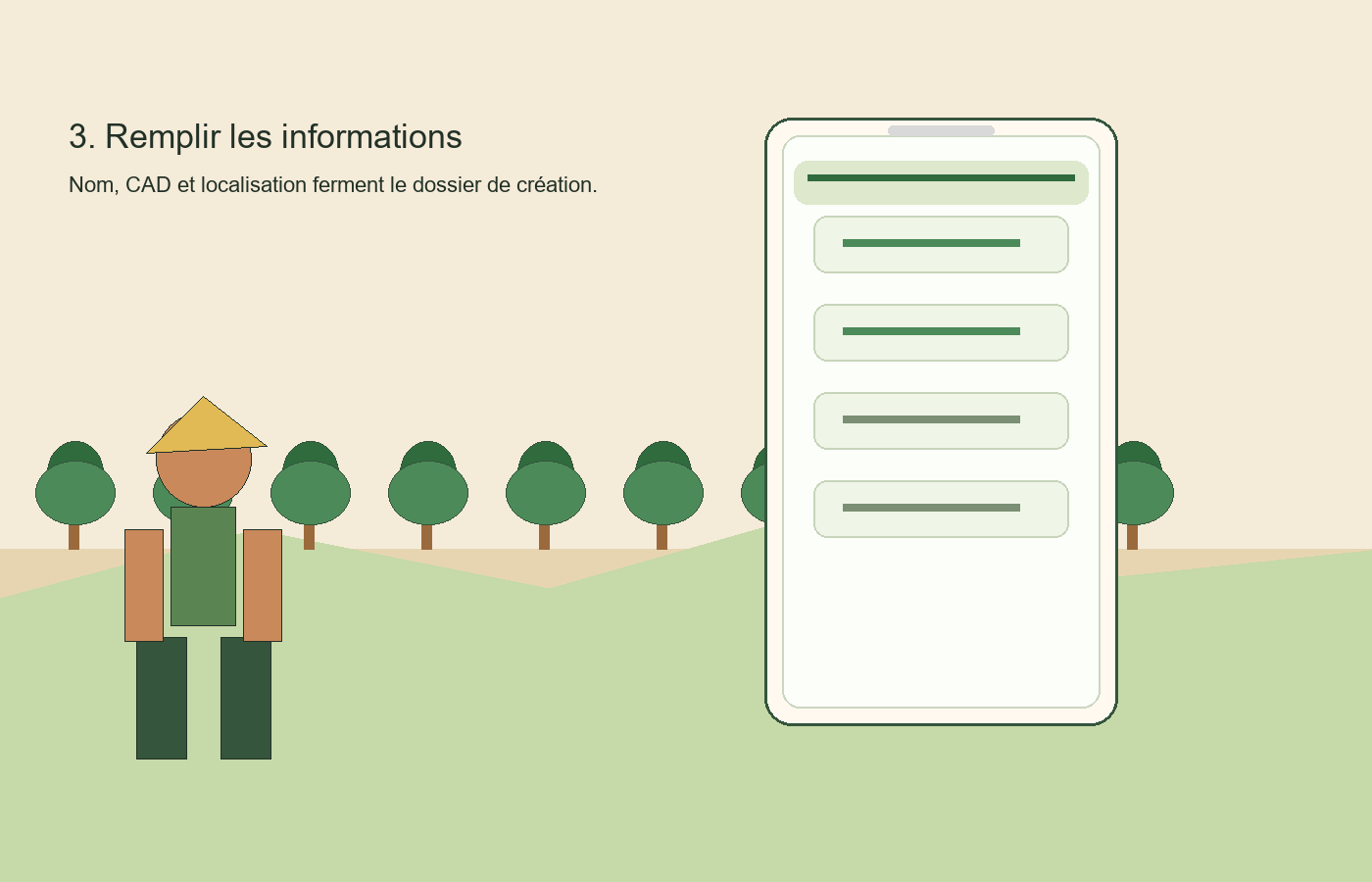 Formulaire d’informations de propriété dans l’app Seringueiro
