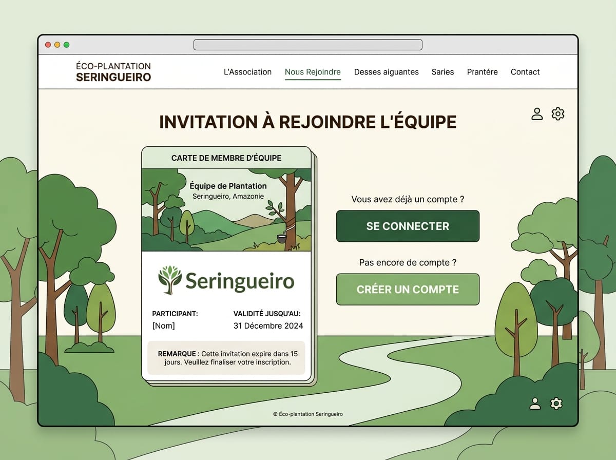 Réplica éditoriale de la page publique de prévisualisation d’une invitation d’équipe Seringueiro