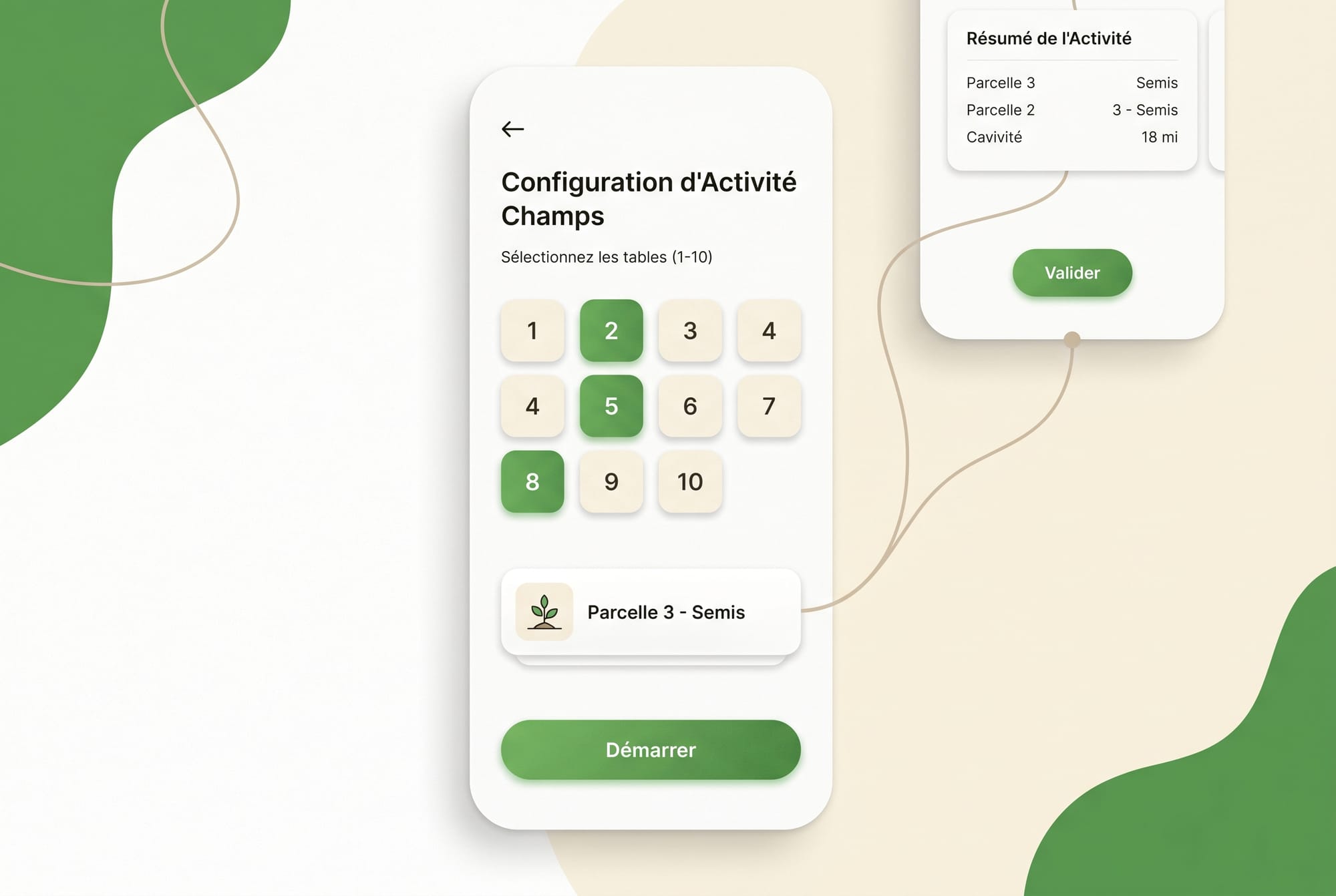 Réplica éditoriale de l’étape de sélection de parcelle et de confirmation du démarrage dans Seringueiro