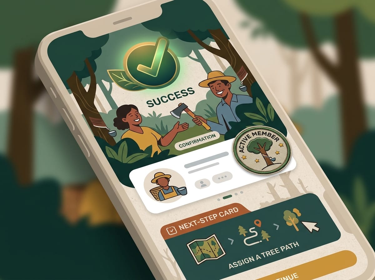 Réplica éditoriale d’un état de succès après acceptation d’une invitation de membre de plantation dans Seringueiro