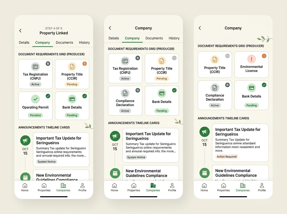 Réplica éditoriale de l’onglet Entreprise après liaison d’une propriété à une entreprise dans Seringueiro