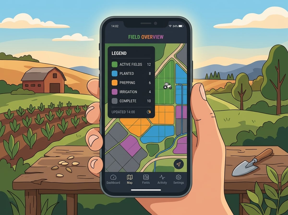 Réplica éditoriale de la légende de la carte des tables avec table, quantité d’activités et horaire de mise à jour dans Seringueiro