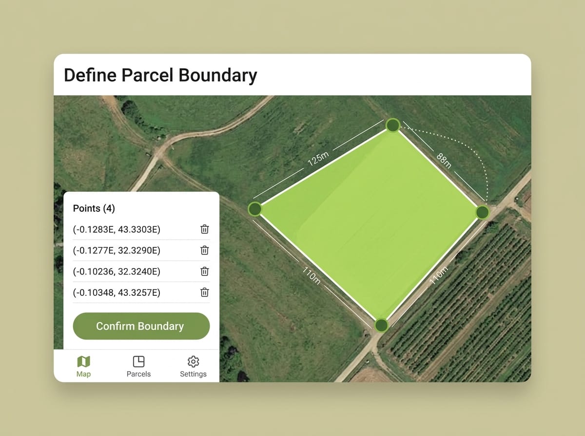 Réplica éditoriale de l’étape carte pour définir les limites de la parcelle dans Seringueiro