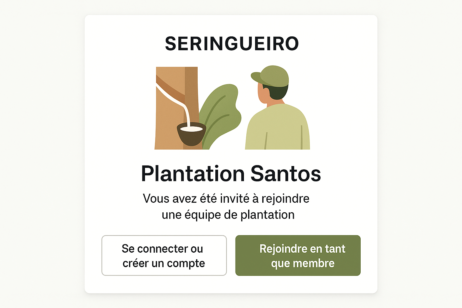 Réplica editorial de la page publique d’acceptation de l’invitation Seringueiro