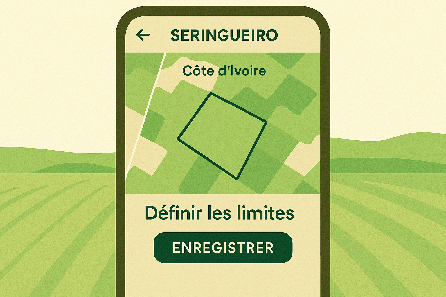 Réplica editorial de l’étape carte pour tracer le contour de la parcelle dans Seringueiro
