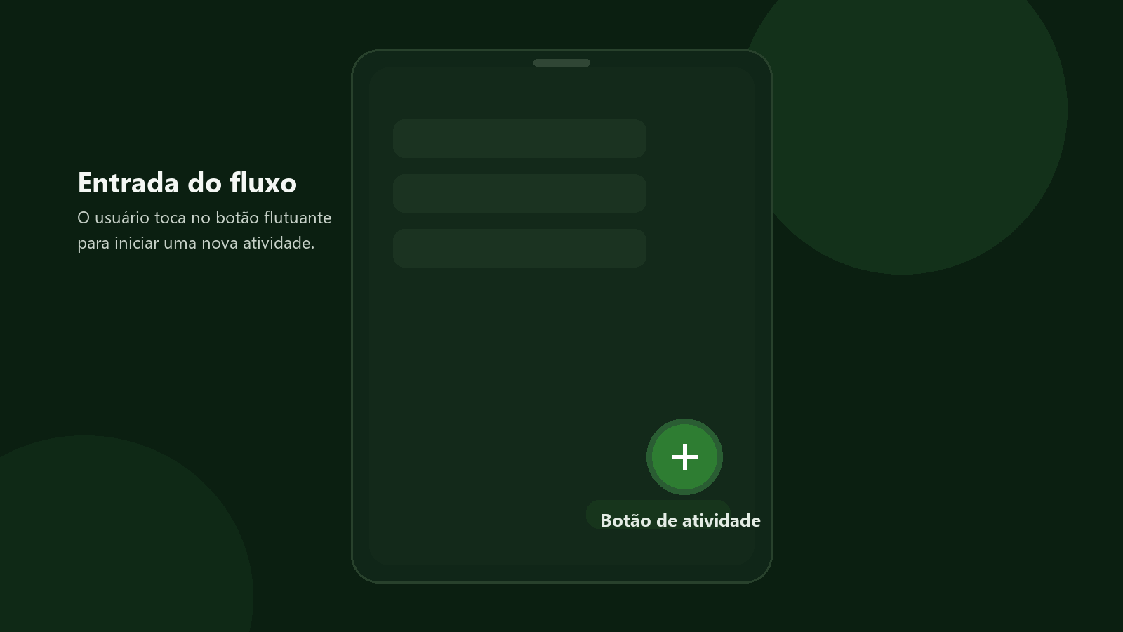 Réplica editorial do ponto de entrada para iniciar uma atividade no app Seringueiro