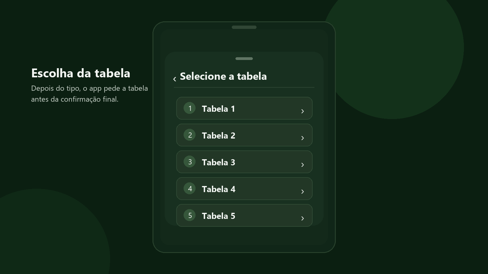 Réplica editorial da tela de seleção da tabela no app Seringueiro