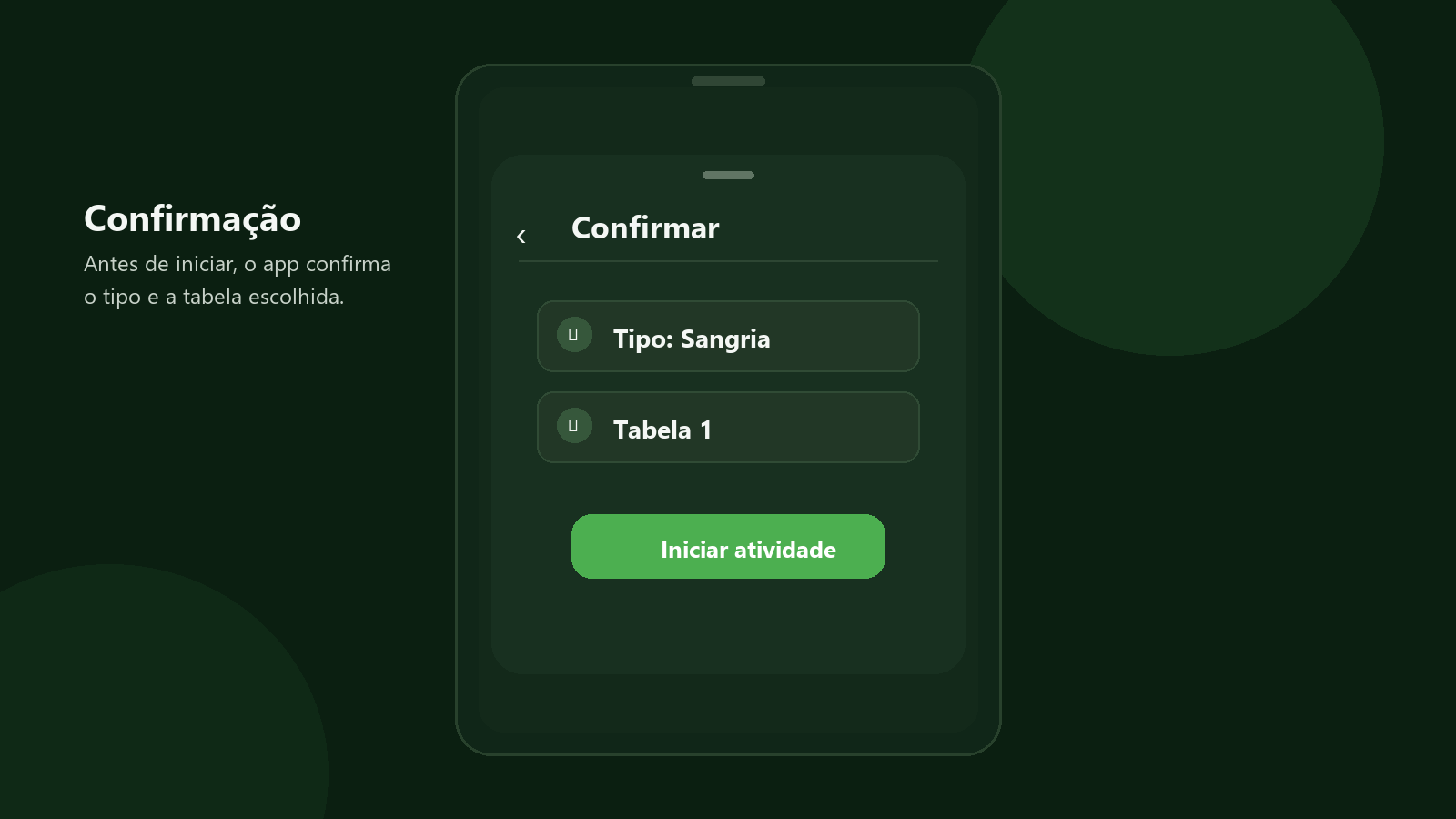 Réplica editorial da tela de confirmação da atividade no app Seringueiro