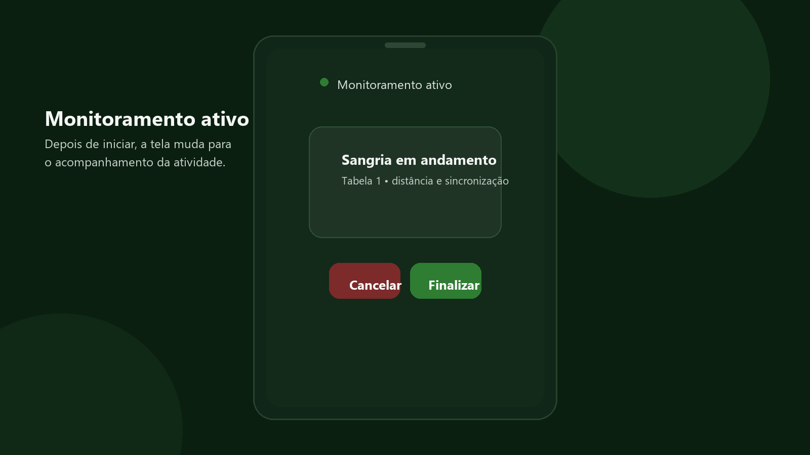 Réplica editorial da tela de monitoramento ativo no app Seringueiro