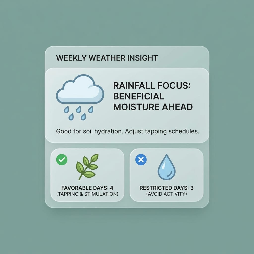 Réplica éditoriale d’un résumé hebdomadaire météo dans Seringueiro mettant en avant une semaine pluvieuse et les jours favorables ou restreints